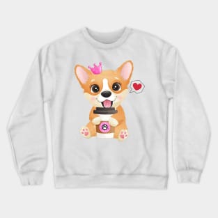 cute little corgi with coffee cup tshirt Crewneck Sweatshirt